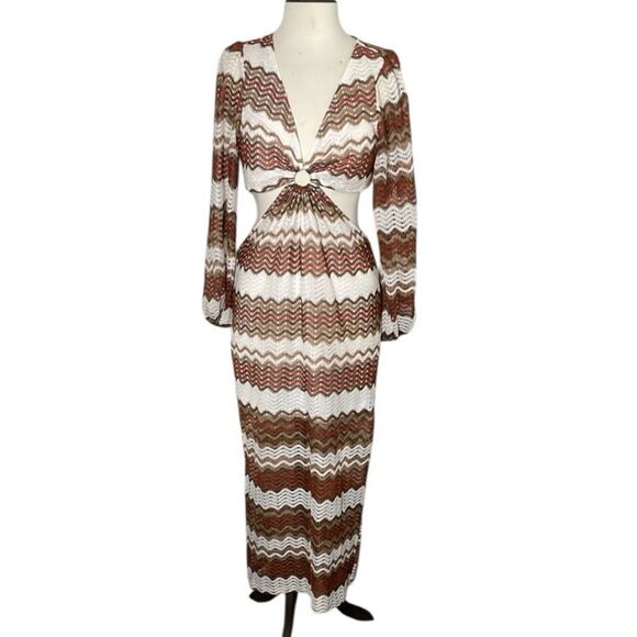 SHEIN Dresses & Skirts - SHEIN CURVE Elegant Brown and White Chevron Maxi Dress | size 1XL | NWOT